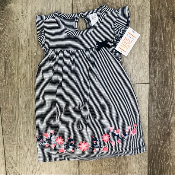 Carter's Other - CARTERS SHORT SLEEVE DRESS FLORAL BLUE WHITE STRIPES 18MO NWT